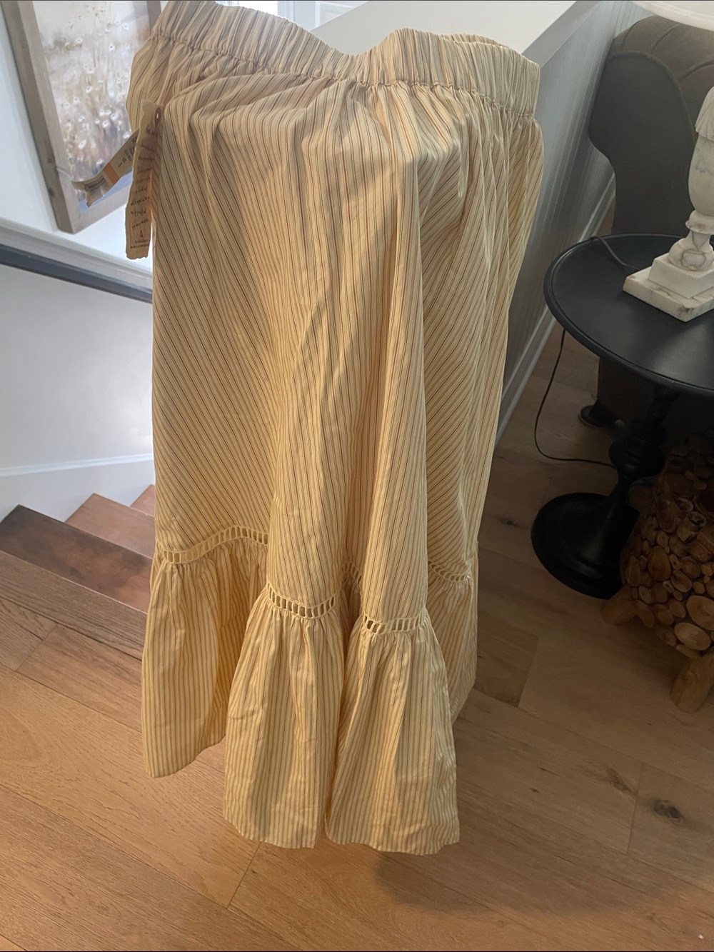 Yellow Striped Maxi Skirt with Tiered Hem